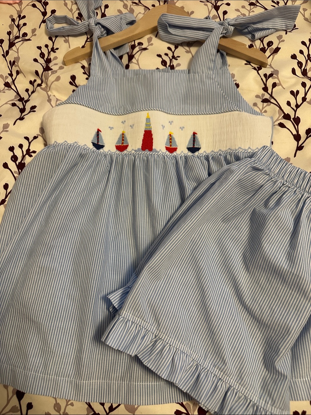 Classic Seersucker Sailboat Kids Matching Set - Light Blue